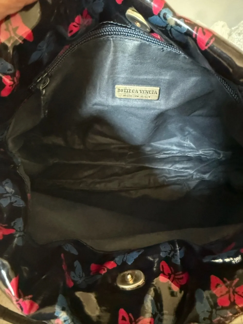 Bottega Veneta Black Patent Shoulder Bag with Pink & Blue Butterfly Motif - Picture 5 of 5